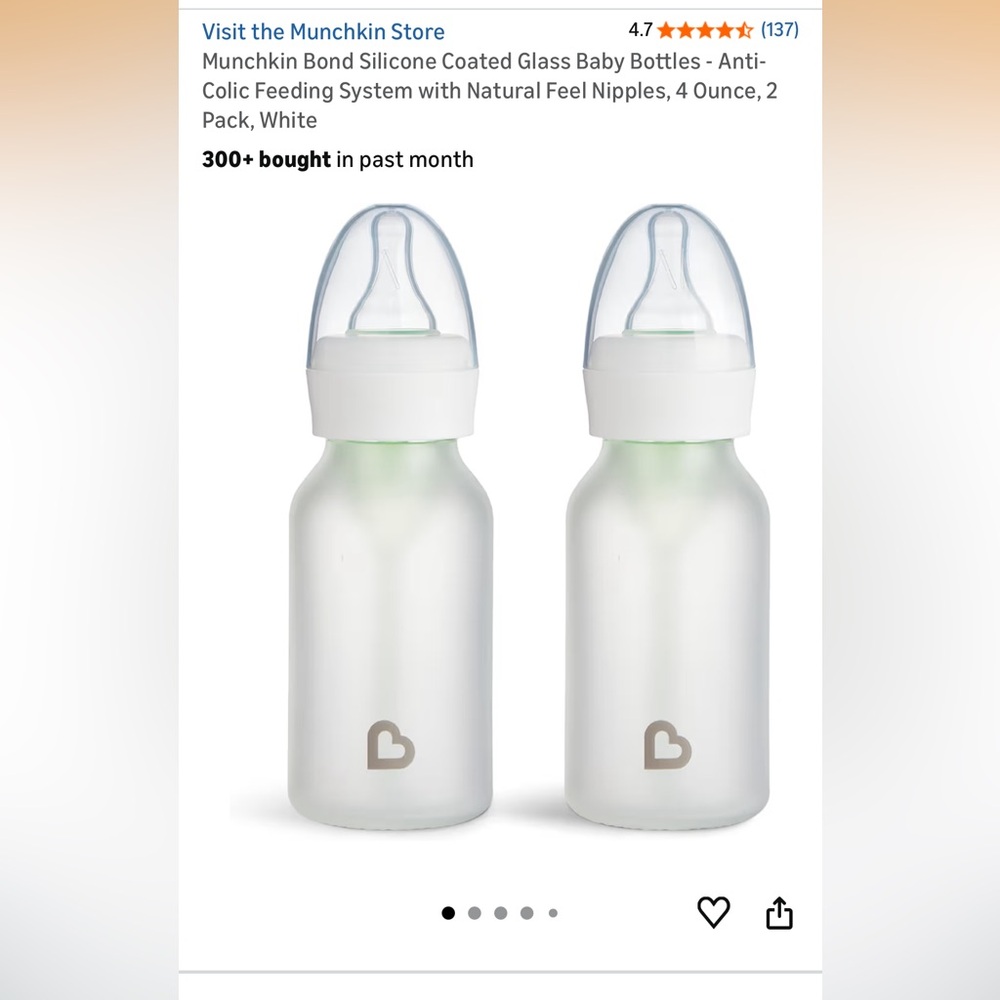 Silicone Munchkin 4oz Set of Two White Baby Bottles